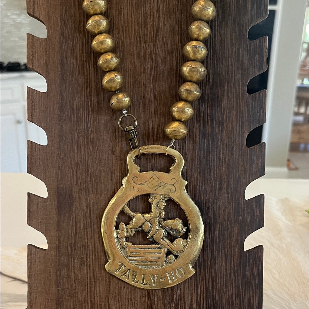 Gold Beaded Tally-Ho Pendant Necklace